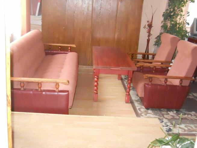 Komplet wypoczynkowy, kanapa+2 fotele+stół rozkładany PRL