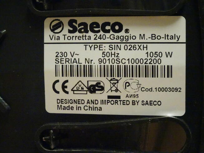 Saeco Via Torretta 240 - Gaggio M.-BO-ITALY model: SIN 026XH