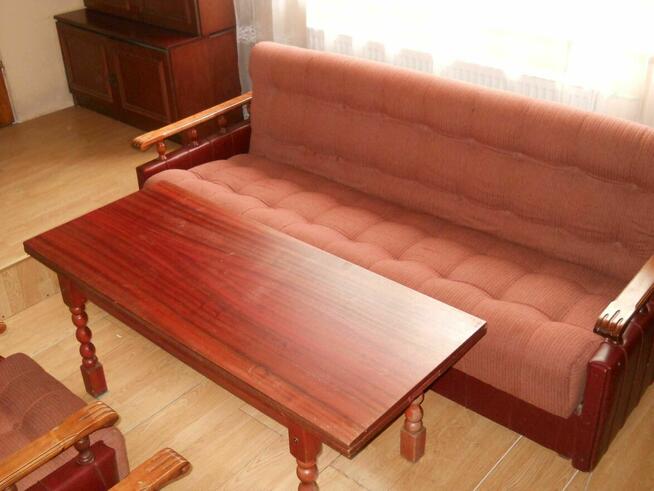 Komplet wypoczynkowy, kanapa+2 fotele+stół rozkładany PRL
