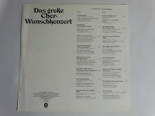 Das große Chor Wunschkonzert 3 x LP winyl