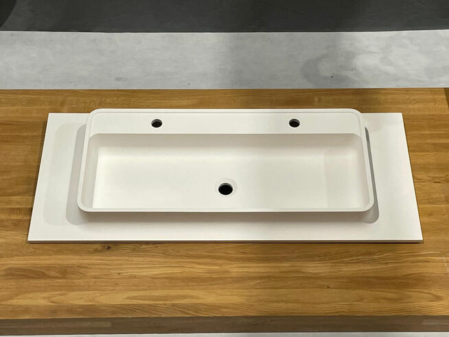 Oryginalna umywalka prostokątna konglomerat biała 120x50 cm