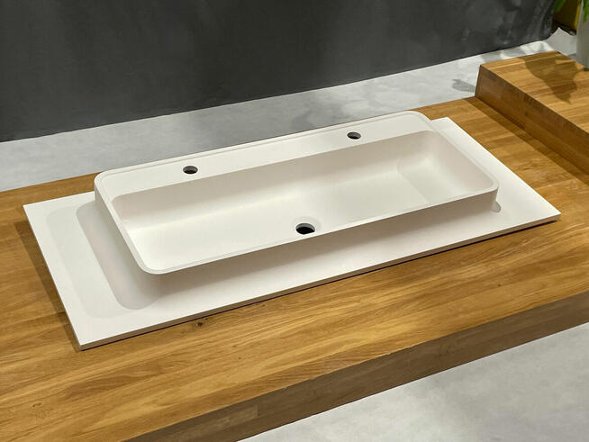 Oryginalna umywalka prostokątna konglomerat biała 120x50 cm