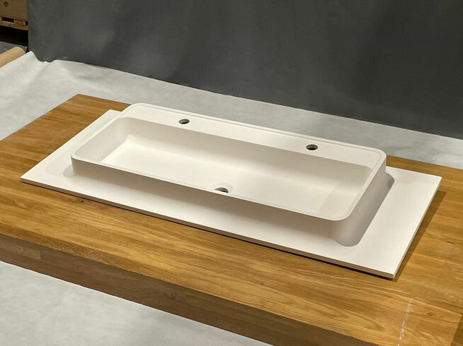Oryginalna umywalka prostokątna konglomerat biała 120x50 cm