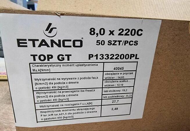 Wkręt ciesielski ETANCO 8,0 x 220C op.50szt
