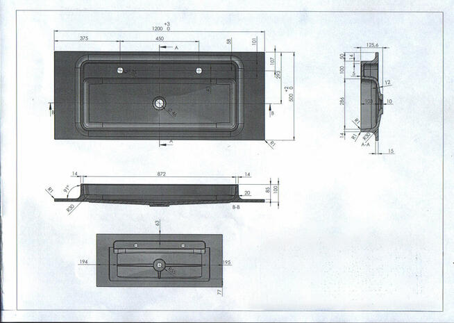 Oryginalna umywalka prostokątna konglomerat biała 120x50 cm