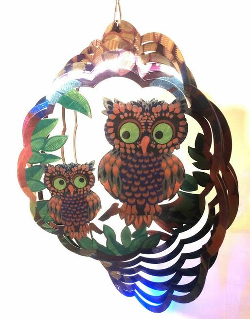 Sowa wieczna wietrzna ozdoba 3D, Wind Spinner, kręciołek 30 cm