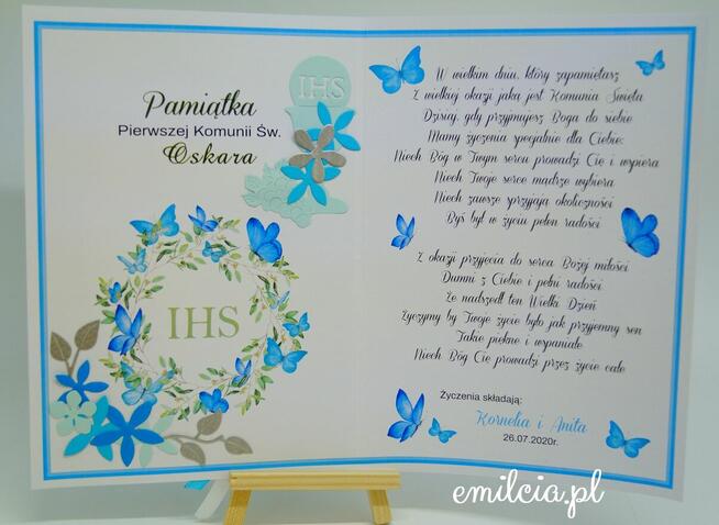 KOMUNIA Kartka spersonalizowana z życzeniami pamiątka A5