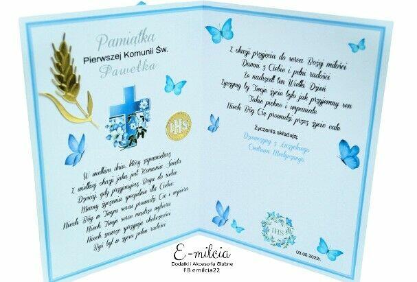 KOMUNIA Kartka spersonalizowana z życzeniami pamiątka A5