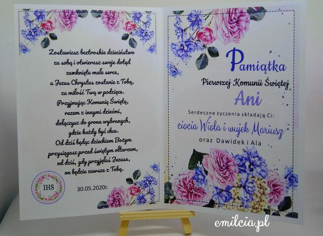 KOMUNIA Kartka spersonalizowana z życzeniami pamiątka A5