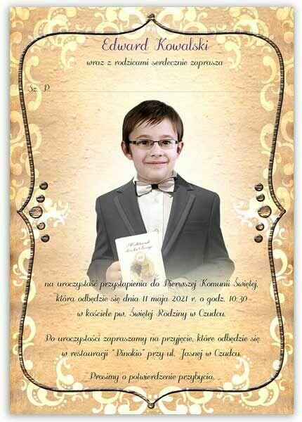 zaproszenia komunijne na komunię ze zdjęciem dziecka foto
