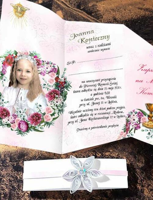 zaproszenia komunijne na komunię ze zdjęciem dziecka foto