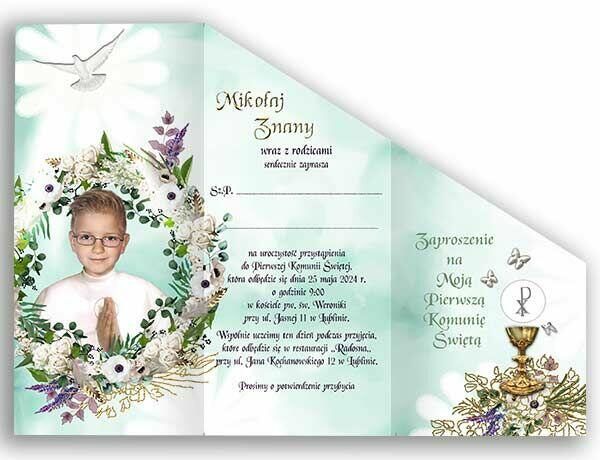 zaproszenia komunijne na komunię ze zdjęciem dziecka foto