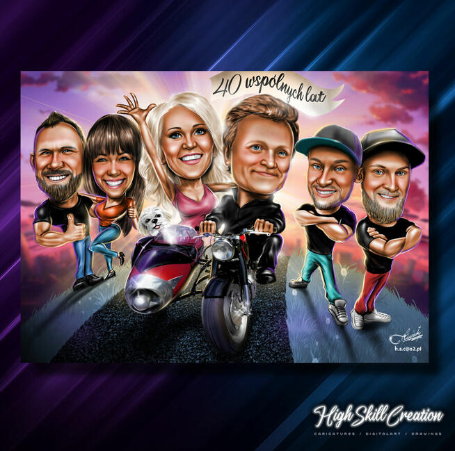 Cyfrowa karykatura na prezent ślubny, dla szefa, urodziny