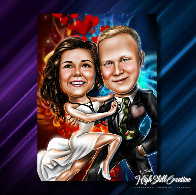 Cyfrowa karykatura na prezent ślubny, dla szefa, urodziny