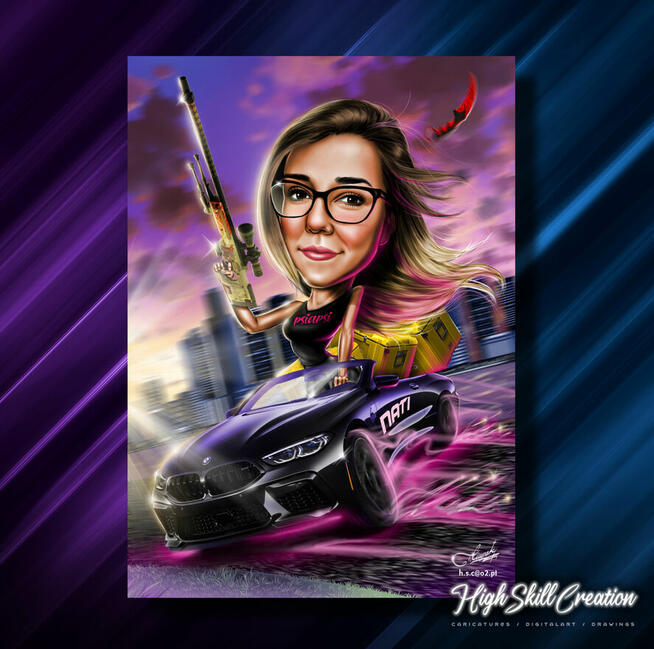 Cyfrowa karykatura na prezent ślubny, dla szefa, urodziny