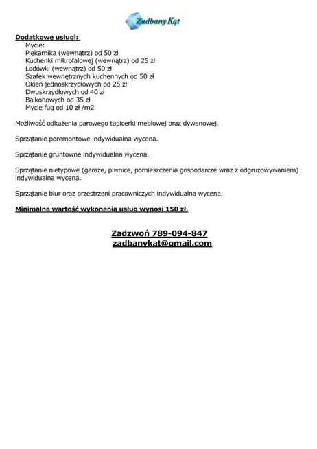 Firma Sprzątająca Zadbany Kąt- usługi sprzątające sprzątanie