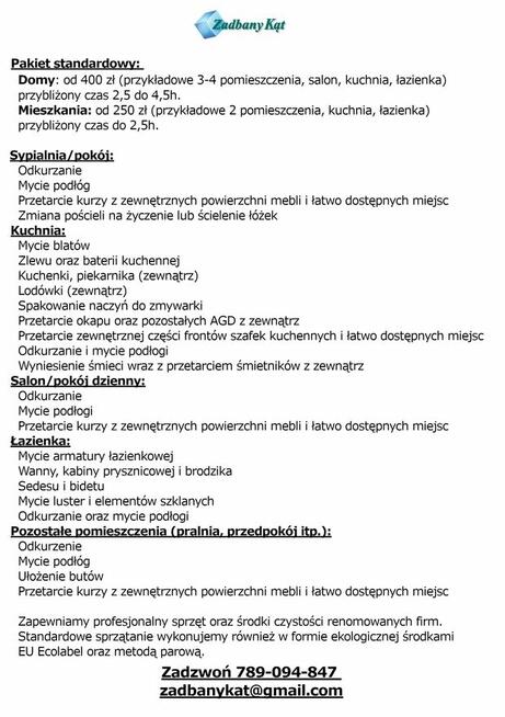 Firma Sprzątająca Zadbany Kąt- usługi sprzątające sprzątanie