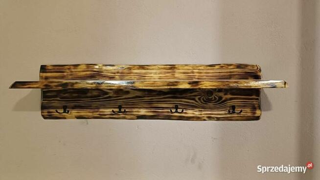 Wieszak na ubrania ścienny 80 cm opalane drewno lakierowane