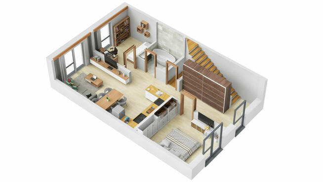 Rzuty 3d - przekroje 3d lokali, mieszkań, wnętrz, wizualiza