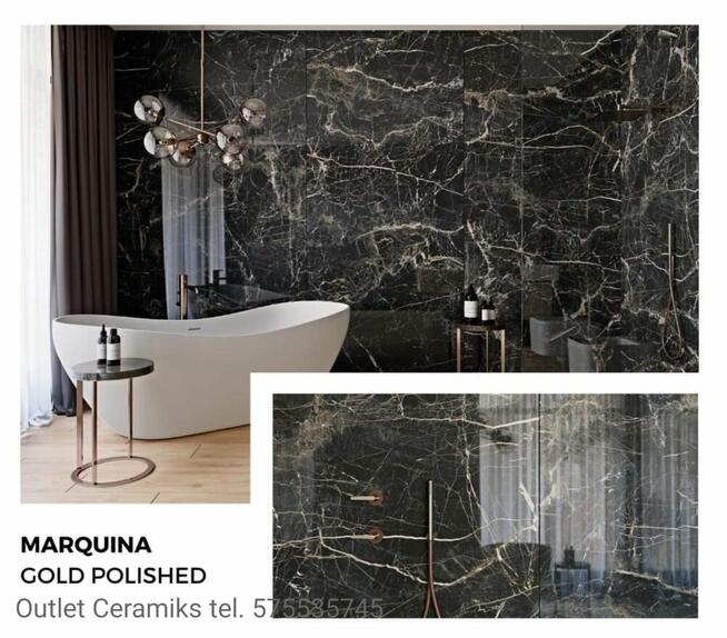 Płytki ścienne czarny marmur połysk 120x60 Marquina gold