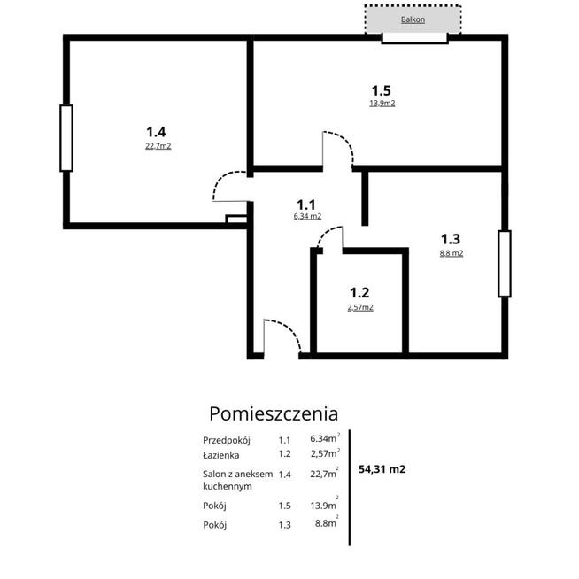 3Pokojowe/Blisko centrum/54,3m2/Miejsce parkingowe