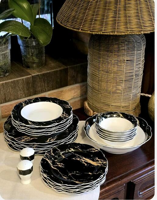 269 zł Zestaw obiadowy 27 elementów biało czarny