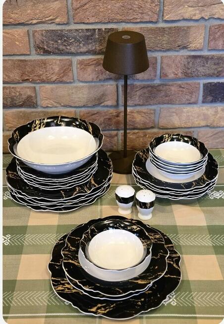 269 zł Zestaw obiadowy 27 elementów biało czarny