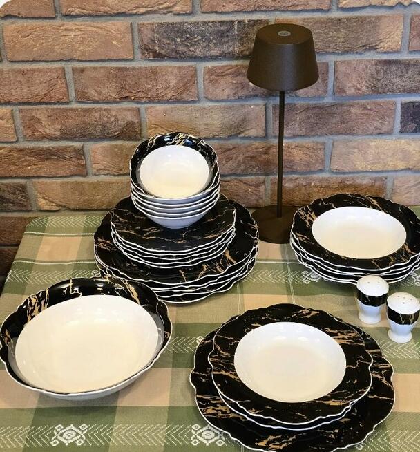 269 zł Zestaw obiadowy 27 elementów biało czarny