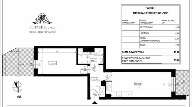 Mieszkanie 43,32m2, 2pokojowe z dwoma tarasami/ Wrocław Psie Pole Poświętne