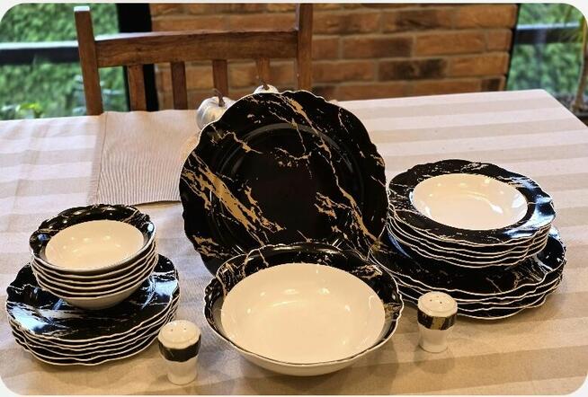 269 zł Zestaw obiadowy 27 elementów biało czarny