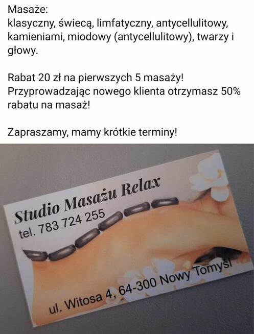 Masaży w Studio masażu Relax.