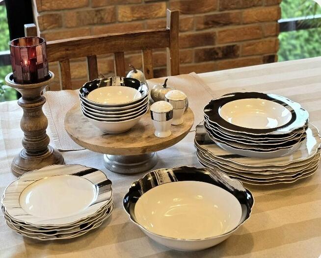 269 zł Zestaw obiadowy 27 elementów biało szar