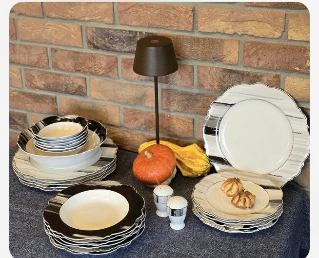 269 zł Zestaw obiadowy 27 elementów biało szar