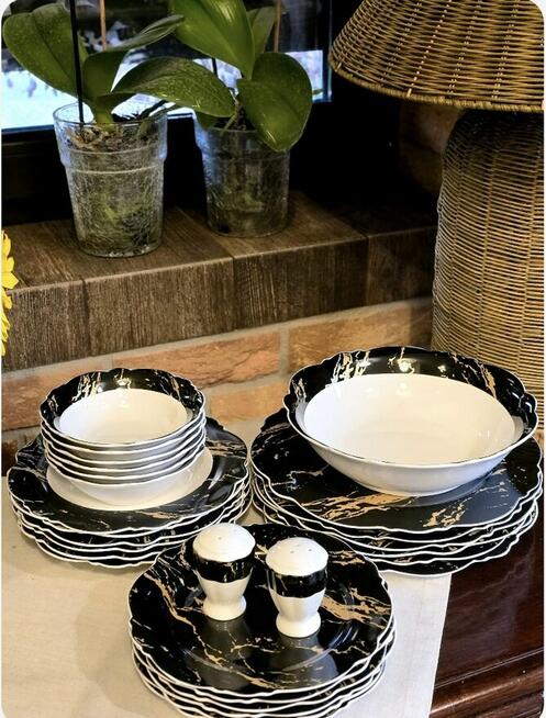 269 zł Zestaw obiadowy 27 elementów biało czarny