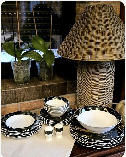 269 zł Zestaw obiadowy 27 elementów biało czarny