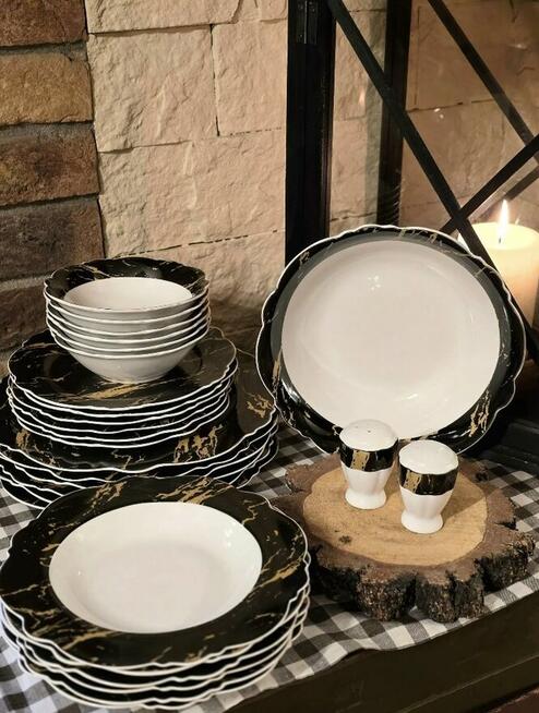 269 zł Zestaw obiadowy 27 elementów biało czarny