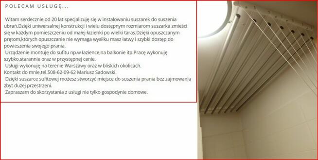 Monter SUSZARKI sufitowej do suszenia prania.