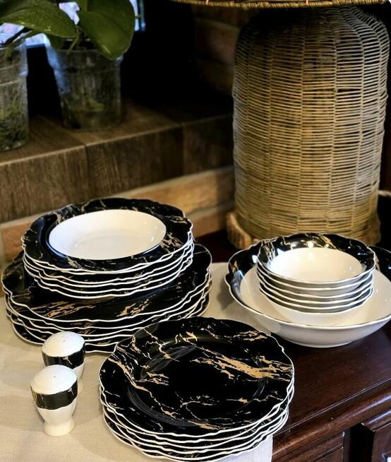 269 zł Zestaw obiadowy 27 elementów biało czarny