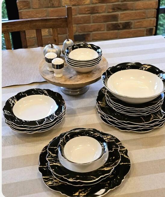 269 zł Zestaw obiadowy 27 elementów biało czarny