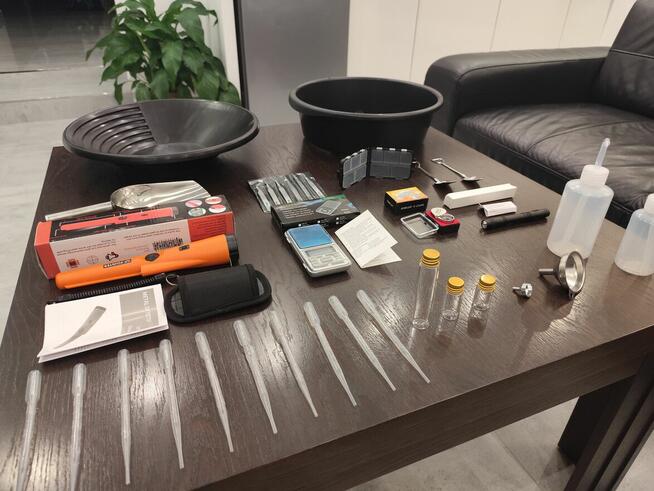 Zestaw do płukania złota - Miska, sito, lupa, waga, detektor