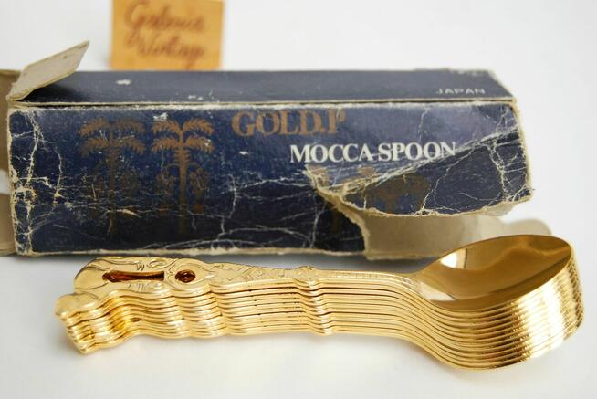 Platerowane złotem, złote łyżeczki do kawy 12 szt. wielbłąd