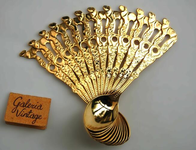 Platerowane złotem, złote łyżeczki do kawy 12 szt. wielbłąd