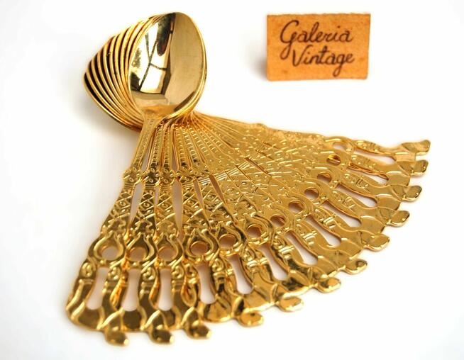 Platerowane złotem, złote łyżeczki do kawy 12 szt. wielbłąd