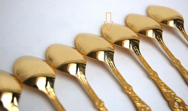 Platerowane złotem, złote łyżeczki do kawy 12 szt. wielbłąd