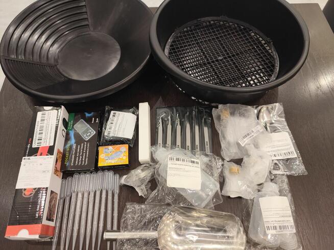 Zestaw do płukania złota - Miska, sito, lupa, waga, detektor