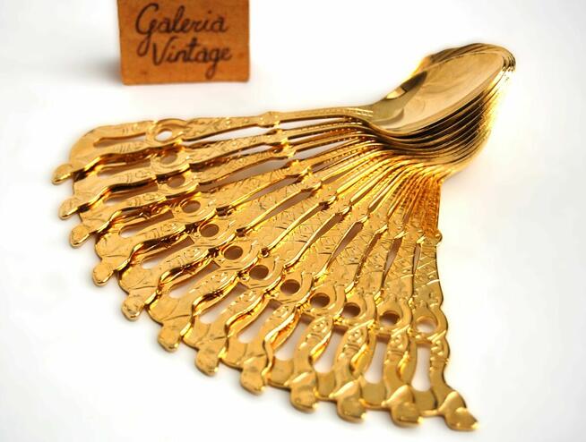 Platerowane złotem, złote łyżeczki do kawy 12 szt. wielbłąd
