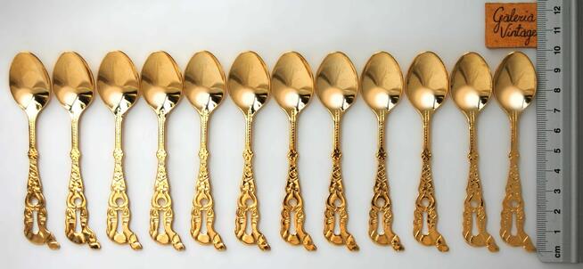 Platerowane złotem, złote łyżeczki do kawy 12 szt. wielbłąd