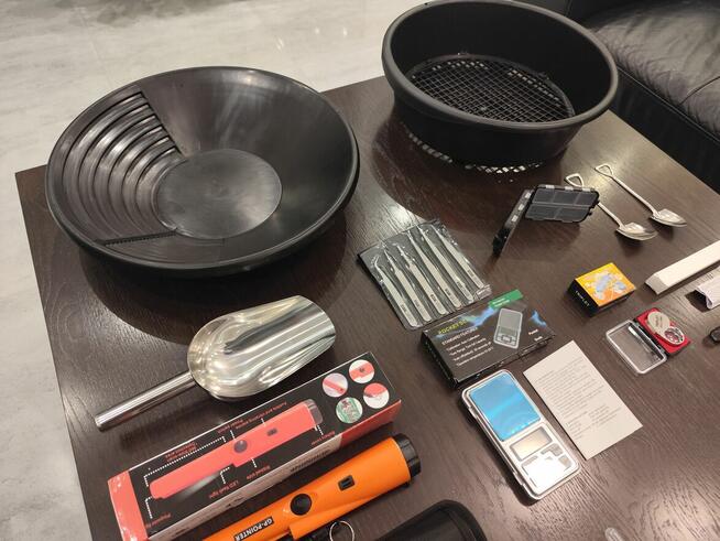 Zestaw do płukania złota - Miska, sito, lupa, waga, detektor