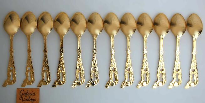 Platerowane złotem, złote łyżeczki do kawy 12 szt. wielbłąd