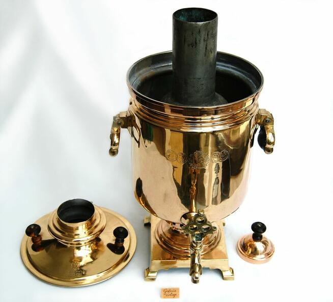 Samowar mosiężny carski, Carska Rosja, Moskwa, mosiądz, vint